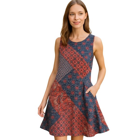 Nina Leonard Patchwork Print Sleeveless Dress with Pockets – Size XL, EUC - Picture 1 of 4